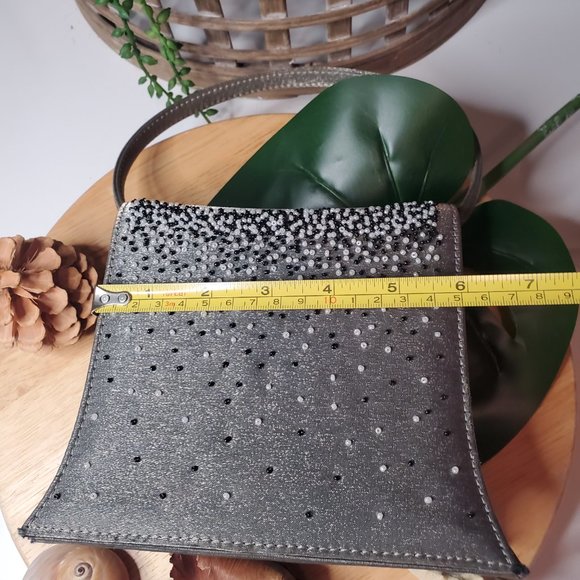 JR Comeco Vintage holiday Grey Sateen and Beaded Evening  Wedding Bag, Satchel. - Picture 11 of 14